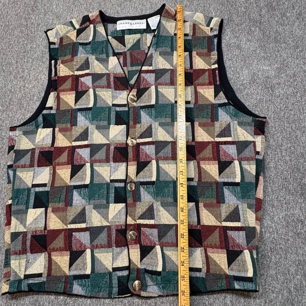 Vtg Jhane Barnes Mens Geometric Tapestry Sweater Vest Wool Blend Large